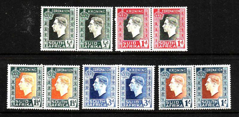 South Africa-Sc#74-8-unused hinged set-KGVI Coronation-1937