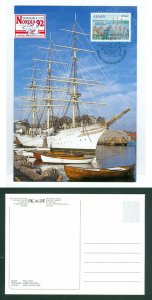 Aland. Card 1992. Nordia 92 Kristiansand,Norway. Scott # 23. Ship,Ferries, 
