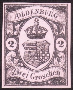 1859, Germany Oldenburg 2Gr, MNG, Sc 7, Reprint