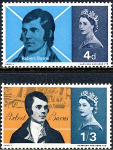 Great Britain 1966 Sc 444-5 Poet Robert Burns Stamp MNH