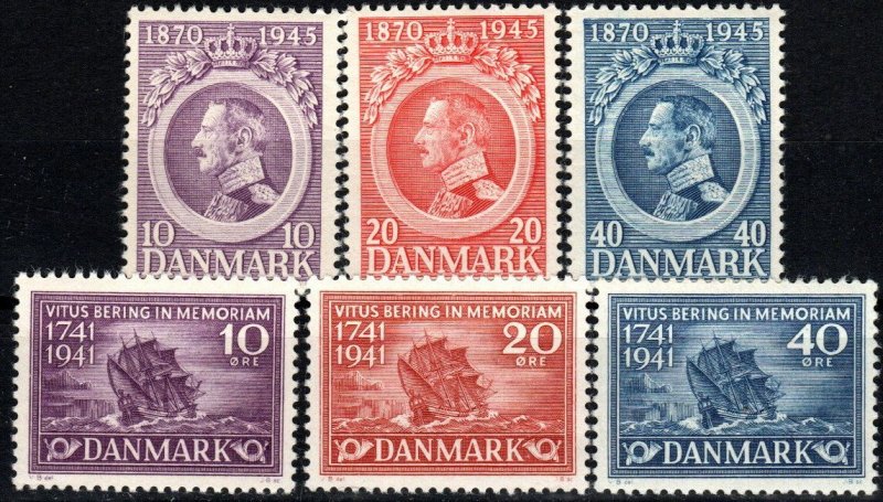 Denmark #277-9, 294-6  MNH CV $4.75 (X1572)