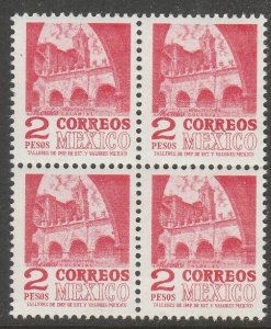 MEXICO 1096, $2P 1950 Defin 9th Issue Unwmkd Fosfo Glazed. MNH BLK 4 VF (406)