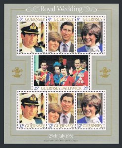 Guernsey 226a sheet,MNH.Michel 225-231C,Bl.3. Royal Wedding 1981.Charles,Diana.