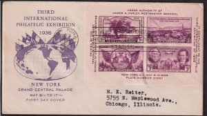 1936 TIPEX sheet of 4 Sc 778-3 Third International Expo with Grimsland cachet