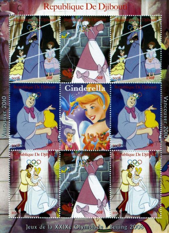 CARTOONS Cinderella Sheet (9) Perforated Mint (NH)