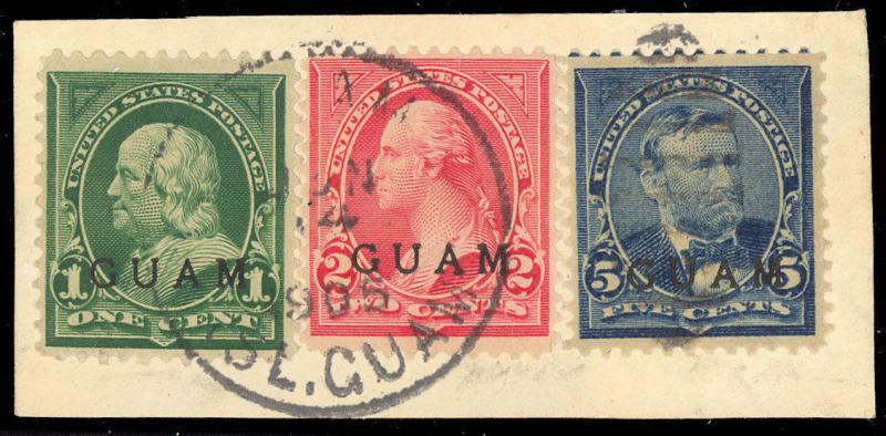 GUAM 1, 2 & 5 on Piece - VERY SCARCE! Cat $95.00+ - Stuart Katz