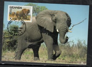 UGANDA COVER(P0201B) 1991 WWF ELEPHANT 140/- FDC ON PPC NOT SENT 