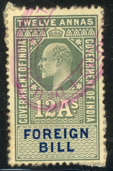 INDIA 1904 KEDVII 12a FOREIGN BILL Revenue BFT. 37 VFU