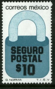 MEXICO G37, $10P Padlock Insured Letter Unwmk Fluor Paper 5. MINT, NH. VF.