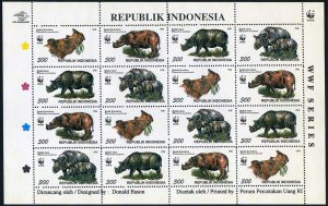 Indonesia 1673 sheet,1673e,1673f,1674,MNH. WWF 1996.Rhinoceros Sondaicus.