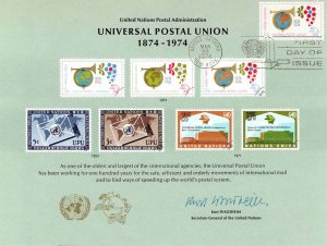 United Nations 1974 FDC Sc 246 Souvenir Card Universal Postal Union First Day