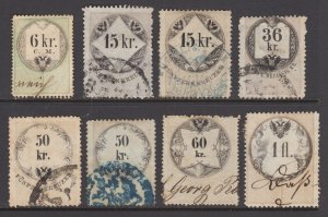 Austria, Bft 4/145 used 1854-66 Revenues, 8 different values, fresh, sound