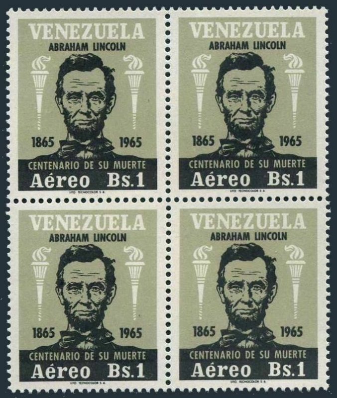 Venezuela C930 block/4,MNH.Michel 1667. Abraham Lincoln,1966.