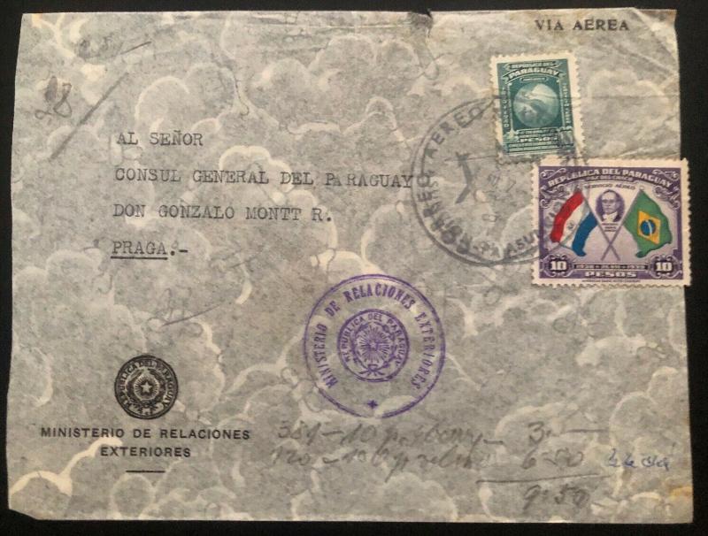 1939 Paraguay Diplomatic Cover To The Consulate In Prague Czechoslovakia