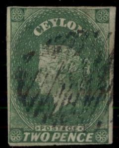 CEYLON #4, 2p green, used, VF, Scott $75.00