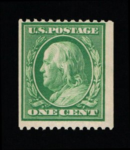 GENUINE SCOTT #385 FINE MINT OG NH 1910 GREEN PERF-12 SL-WMK COIL SINGLE #12283