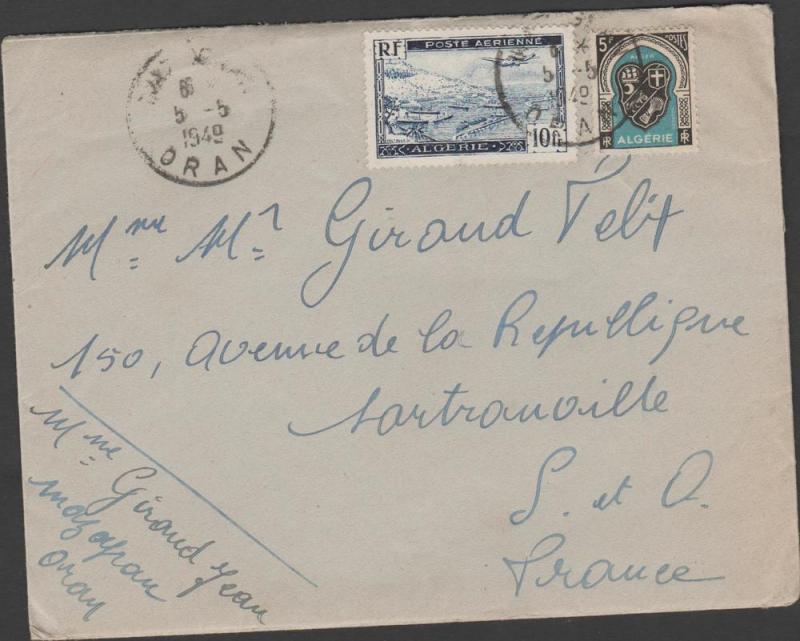 O) 1949 ALGERIA-ALGERIE-AFRICA, LANDSCAPE, PLANE, COAT OF AR