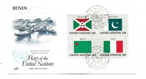 United Nations #425-28 Flag 1984 Burundi Pakistan Benin  Italy ArtCraft FDC