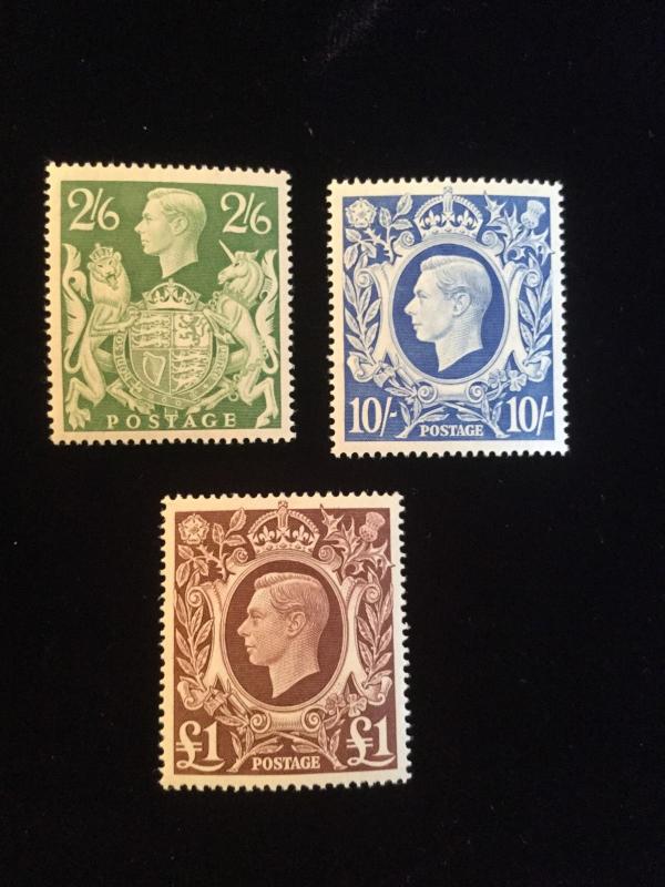 Great Britain Scott #249A, 251A, 275 Mint Stamps