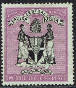 BRITISH CENTRAL AFRICA 1896 ARMS 2/6 WMK CROWN CC