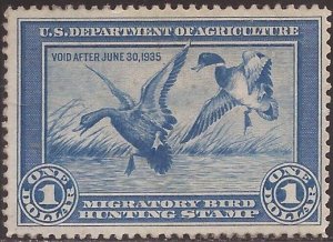 US Stamp 1934 Duck Stamp Mallard Ducks Alighting VLH Scott #RW1