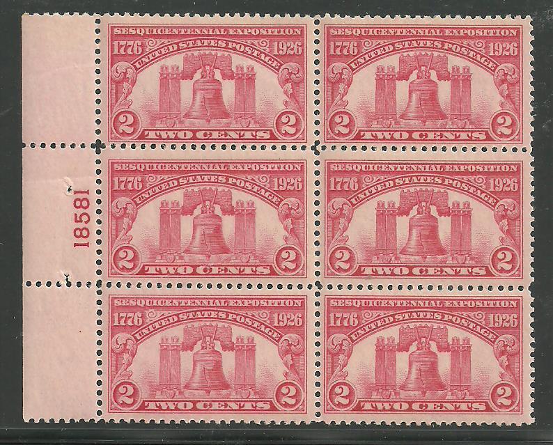 #627 Liberty Bell Plate Block Mint LH #18581 left