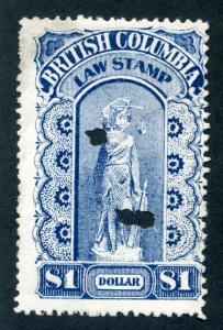 van Dam BCL15a - Used - British Columbia Law Stamp - $1 - Third Series - Pinperf