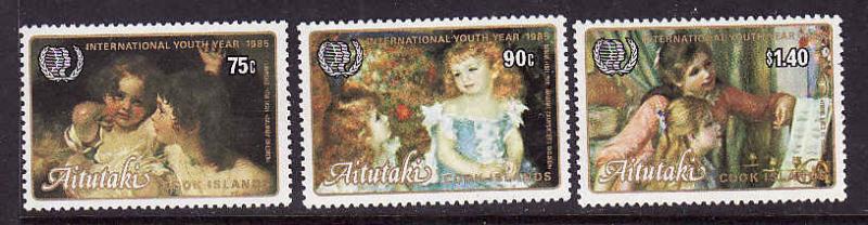 Aitutaki-SC#378-80 unused NH set-Int`l Youth Year-1985-