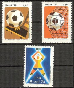 Brazil 1978 Football Soccer World Cup Argentina set of 3 MNH