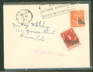 US 803 1941 Half cent Franklin (presidential/prexy series) underpaid the 1.5c Third class greeting card rate on this 1941 cover.