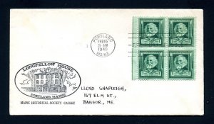 # 864 block of 4 First Day Cover with Maine Historical cachet - 1-29-1940 - # 3