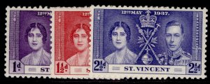 ST. VINCENT GVI SG146-148, 1937 CORONATION set, LH MINT.