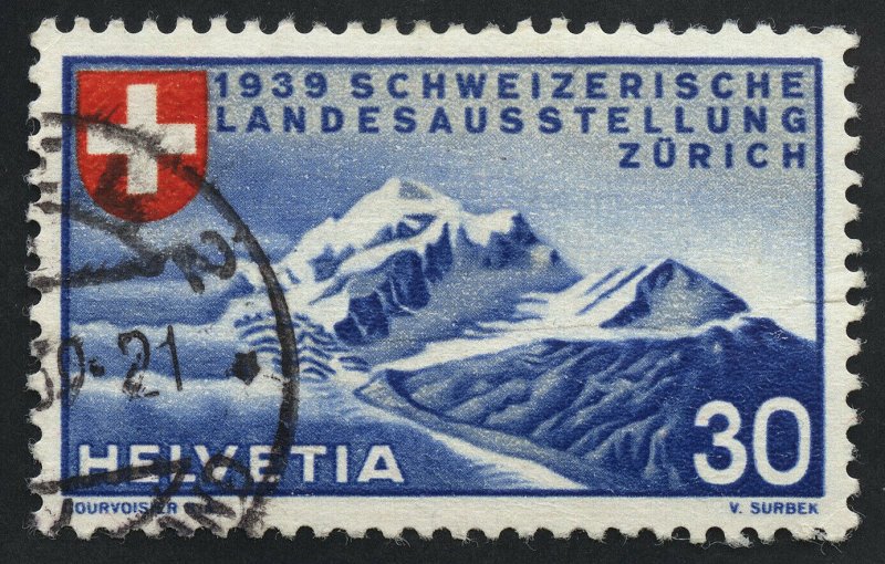 01887 Switzerland Scott #252 Zurich Mountains used, handstamp cancel