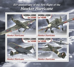 Sierra Leone - 2020 Hawker Hurricane First Flight - 4 Stamp Sheet - SRL200518a