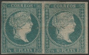 Cuba 1855 Sc 1 pair MNG(*) faulty large inside tear thin paper