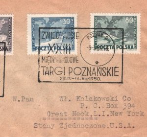 POLAND Air Mail 1950 Cover *TARGI POZNAŃSKIE* Exhibition Cancel Poznań USA MA664