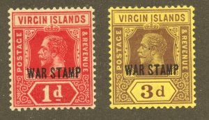 Virgin Islands Scott MR1-MR2 Unused HROG - 1916-17 War Tax Overprints- SCV $7.55