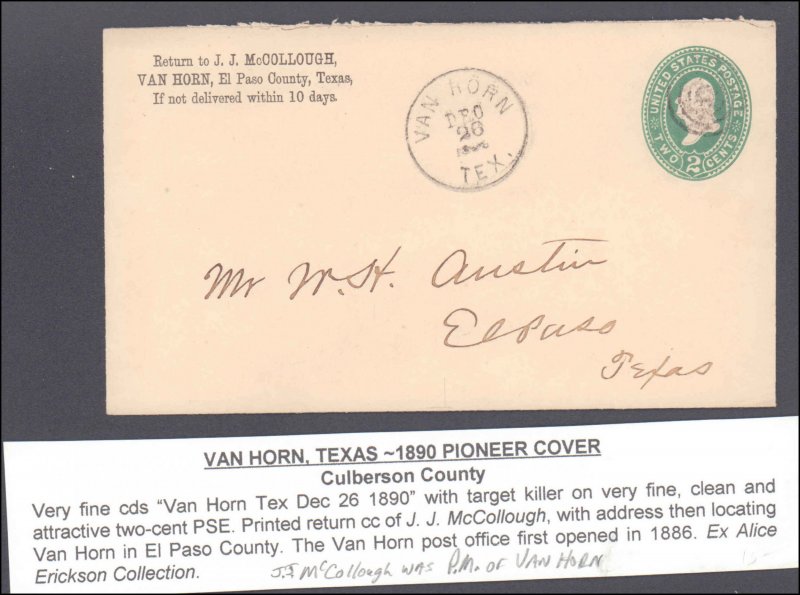 Culberson County Van Horn ( Postal History ), 1890