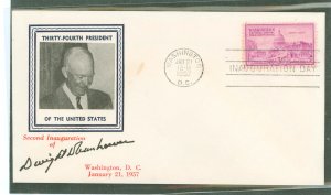 US 992 Second inauguration of Dwight Eisenhower on an unaddressed event cover with a January 21, 1957 machine cancel.