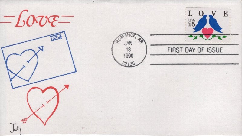 Faith Printed FDC for the 1990 25-cent Love Booklet Stamp