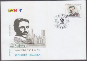 CROATIA Sc #147 FDC - 50th ANN DEATH of NIKOLA TESLA, PHYSICIST