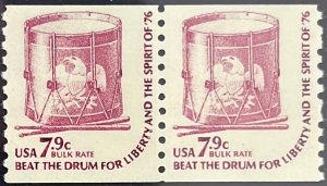 Scott #1615 1976 7.9¢ Americana Drum perf. 10 vertically MNH OG pair