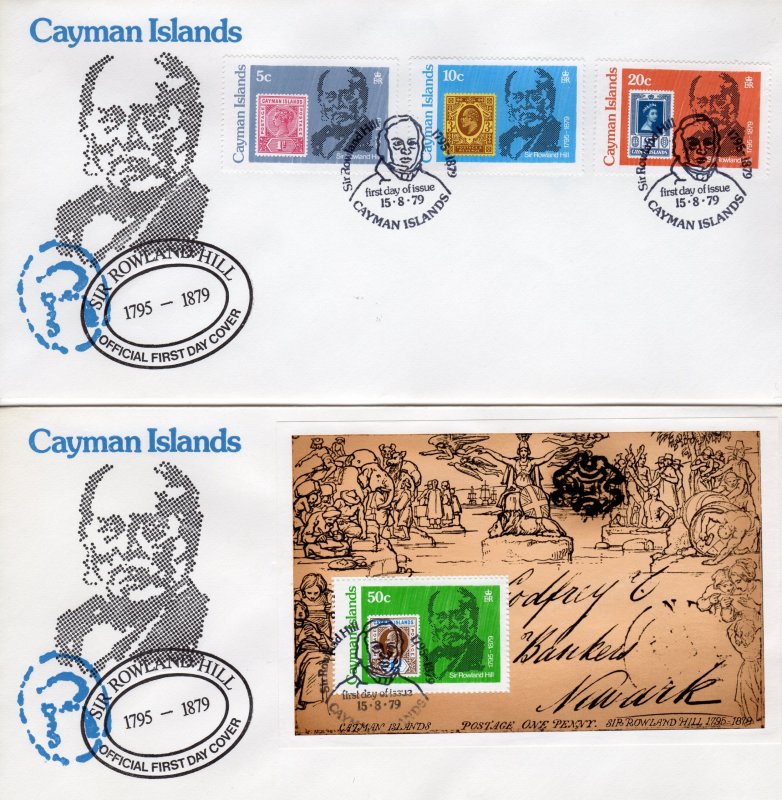 Cayman Islands 1979 Sc#426/429 STAMPS ON STAMPS-ROWLAND HILL SET(3)+1 S/S FDC 2