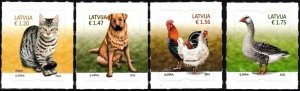 LATVIA 2022-02 FAUNA: Pets and Domestic Animals, Dog Cat Poultry, Mint Adhesive