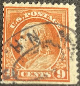 U.S.# 415-USED*--SINGLE-NINE CENT/FRANKLIN--SALMON RED---1914(LOTA102)