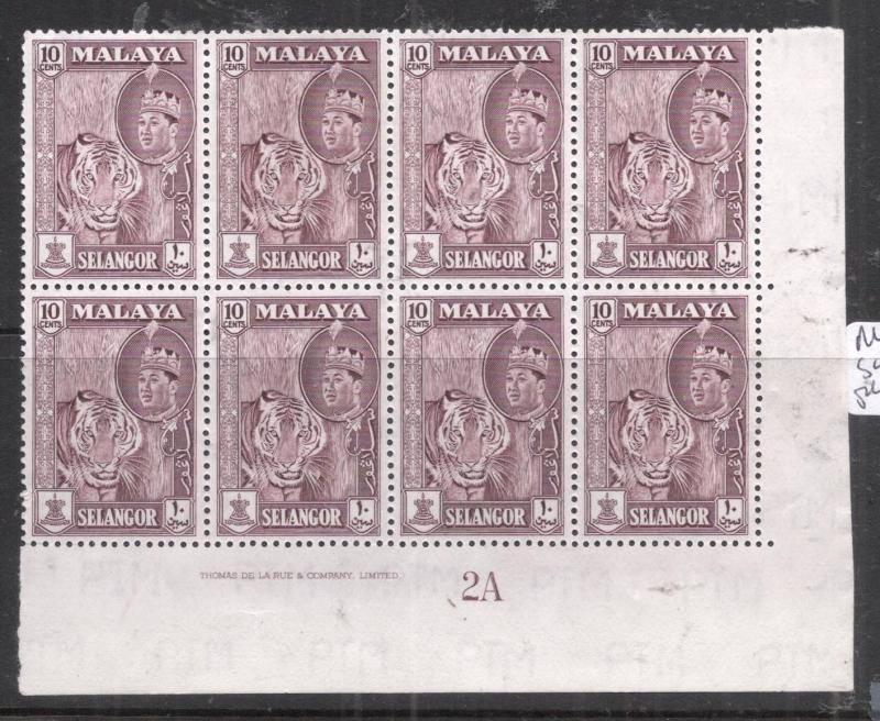 Malaya Selangor SG 122 Plate Block of Eight MNH (8dkz)