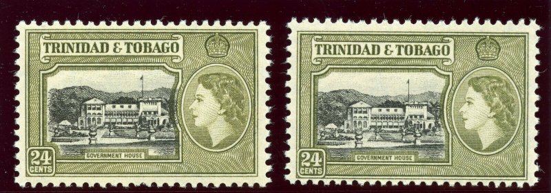 Trinidad & Tobago 1953 QEII 24c in two listed shades superb MNH. SG 275, 275a.