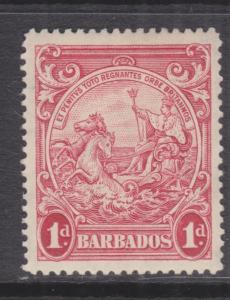 BARBADOS, 1938 Badge, perf. 14, 1d. Scarlet, lhm., toning as usual.