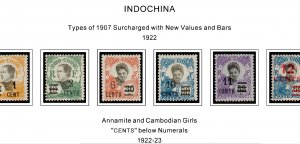 COLOR PRINTED INDOCHINA 1889-1949 STAMP ALBUM PAGES (35 illustrated pages)