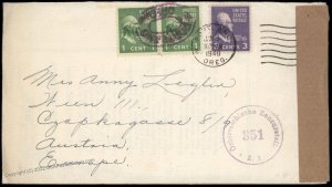 USA 2x1c 3c Prexie Transatlantic Cover Austrian Z1 Censor 80766